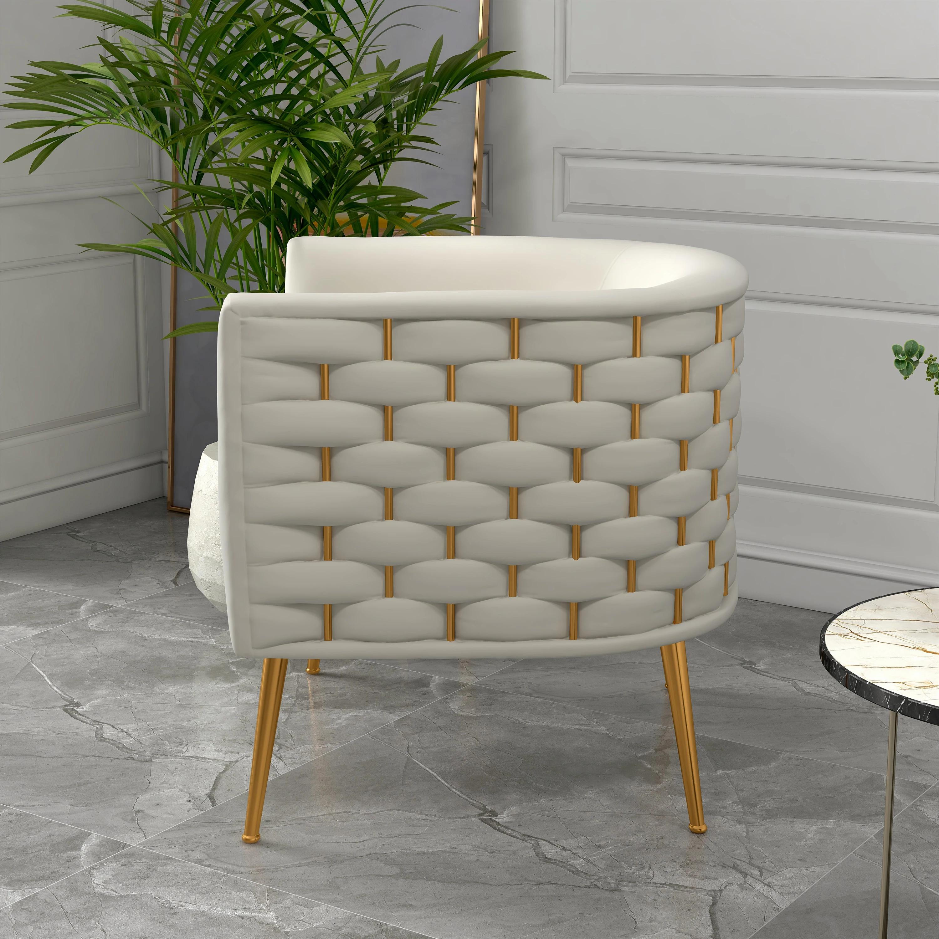 SEYNAR-Chaise d'appoint ronde en velours pour salon, ensemble de 2, sofa ou baril beige clouté, styl