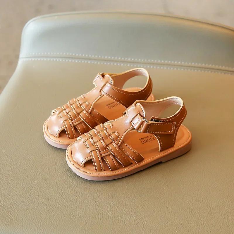 Sandales de plage tissées pour enfants, chaussures à semelle souple pour garçons et filles de 1 à 8