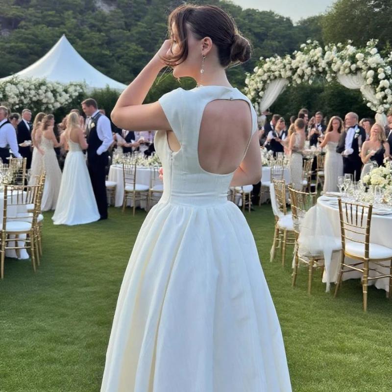 Suninheart femmes cercle découpé dos robe épaules larges et taille ajustée robe de bal ourlet moelle