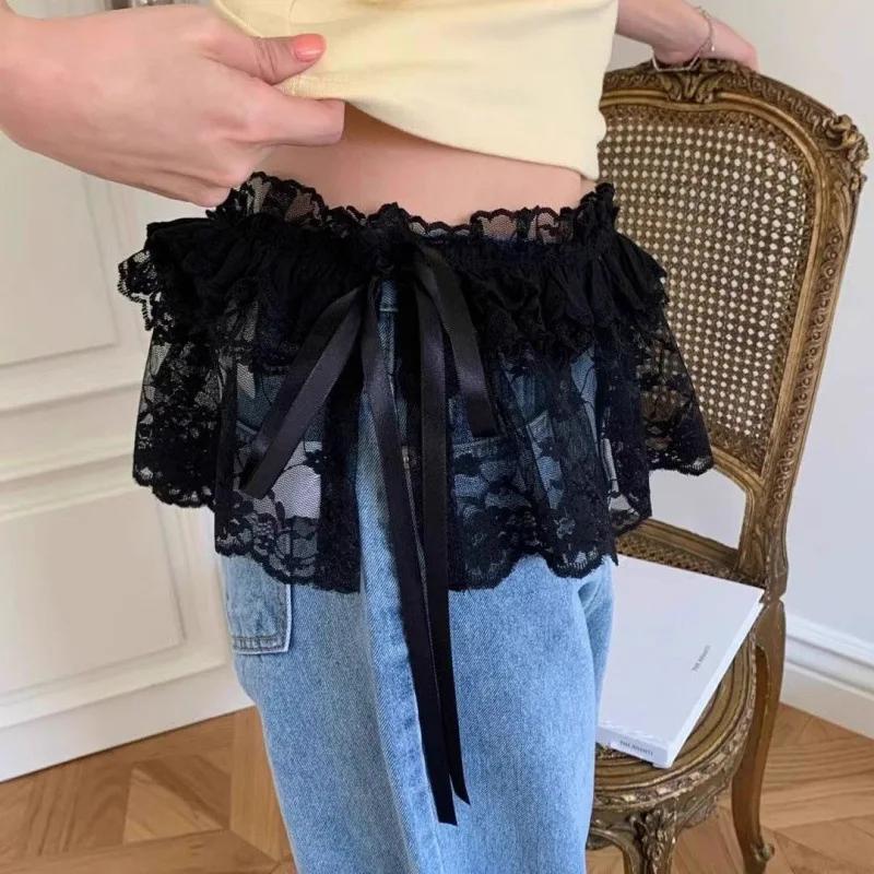 Mini jupes en dentelle pour femmes, élégantes, douces, Lolita, courtes, taille haute, Y2k, Streetwea