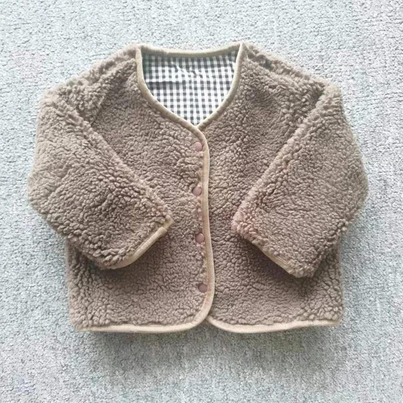 HoneyCherry automne et hiver nouvelle veste chaude enfants deux côtés porter Plaid en peluche veste