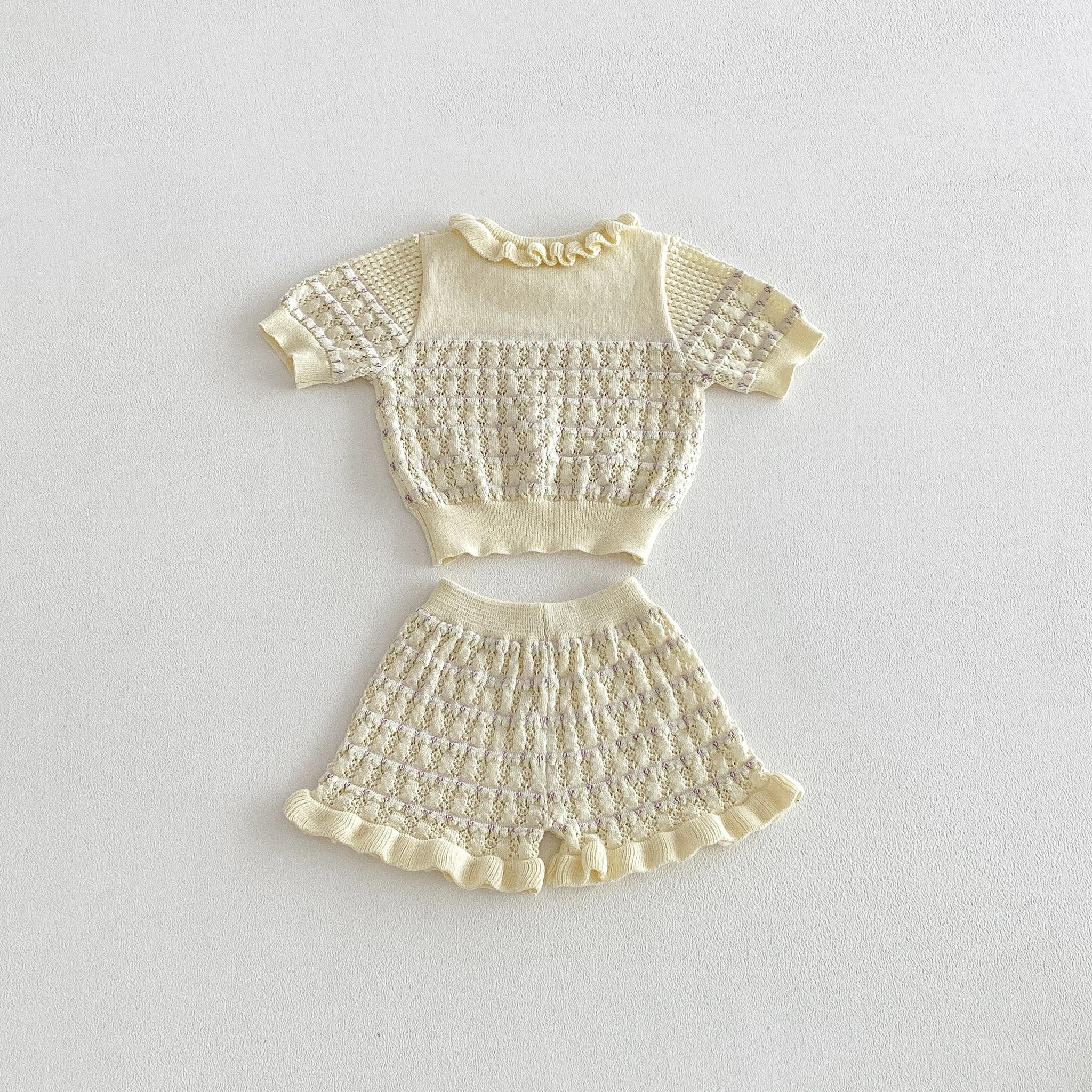 Ensemble décontracté léger et respirant en tricot à manches courtes pour filles, collection été 2026