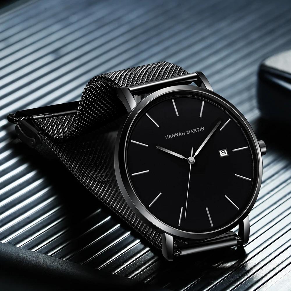 Classique Bauhaus Design hommes montre bleu foncé japon Quartz étanche en acier inoxydable mode affa