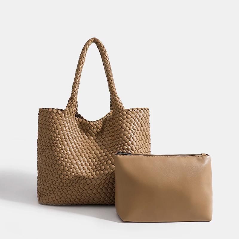 Sac à main rayé pour femmes, fourre-tout tissé élégant et décontracté, sac à bandoulière de luxe en