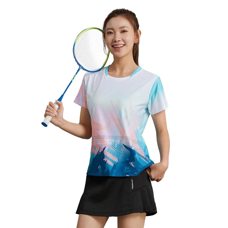 Maillot badminton femme manches courtes col rond - Tenue tennis de table équipe running entraînement