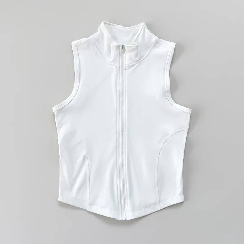 Yoga pour femmes, fitness, vêtements de sport, col montant sans manches, gilet d'exercice à fermetur
