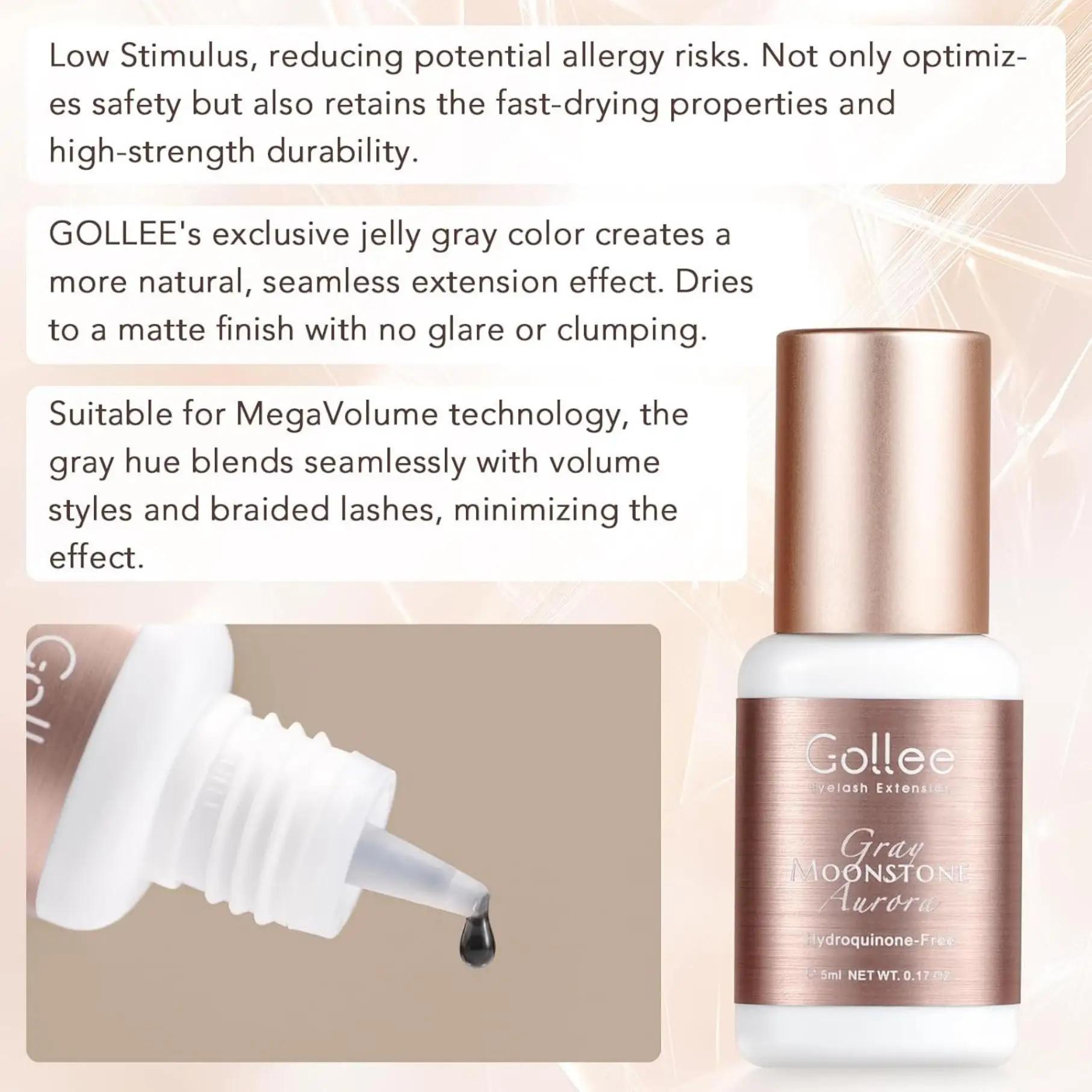 GOLLEE – colle pour extensions de cils grise, 0.5-1 secondes, séchage rapide, rétention, 6-8 semaine