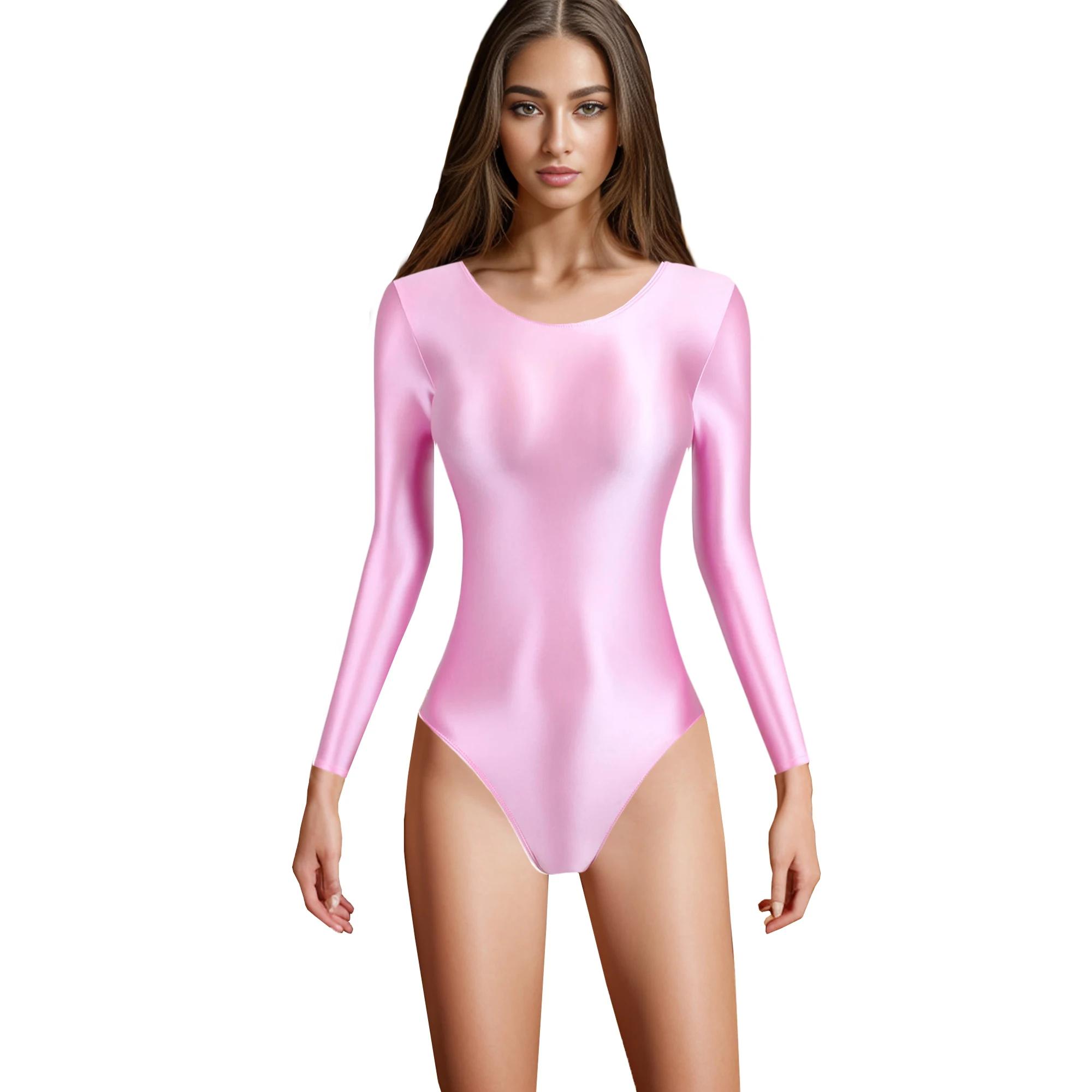 XClocKNYoung Combinaison de sport en satin brillant à manches longues, coupe en T, à fente haute, po
