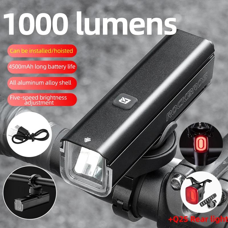 ROCKBROS vélo lumière 1000LM type-c charge vélo lumière avant lampe Rechargeable cyclisme phare alum