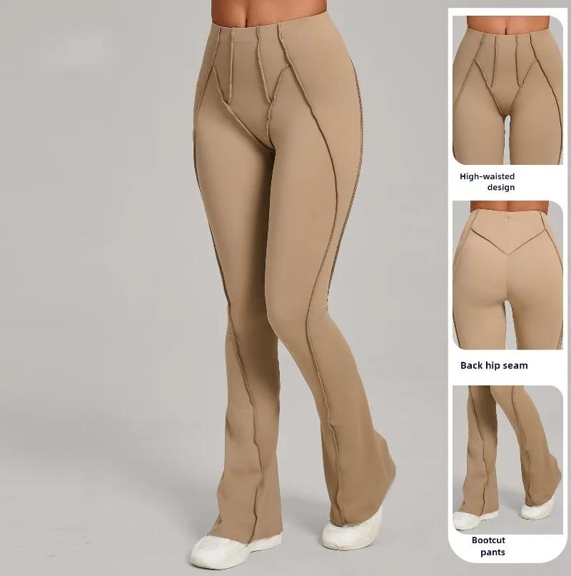 Pantalon évasé de Yoga pour femmes, jambes larges, moulant, levage des hanches, danse, taille haute,