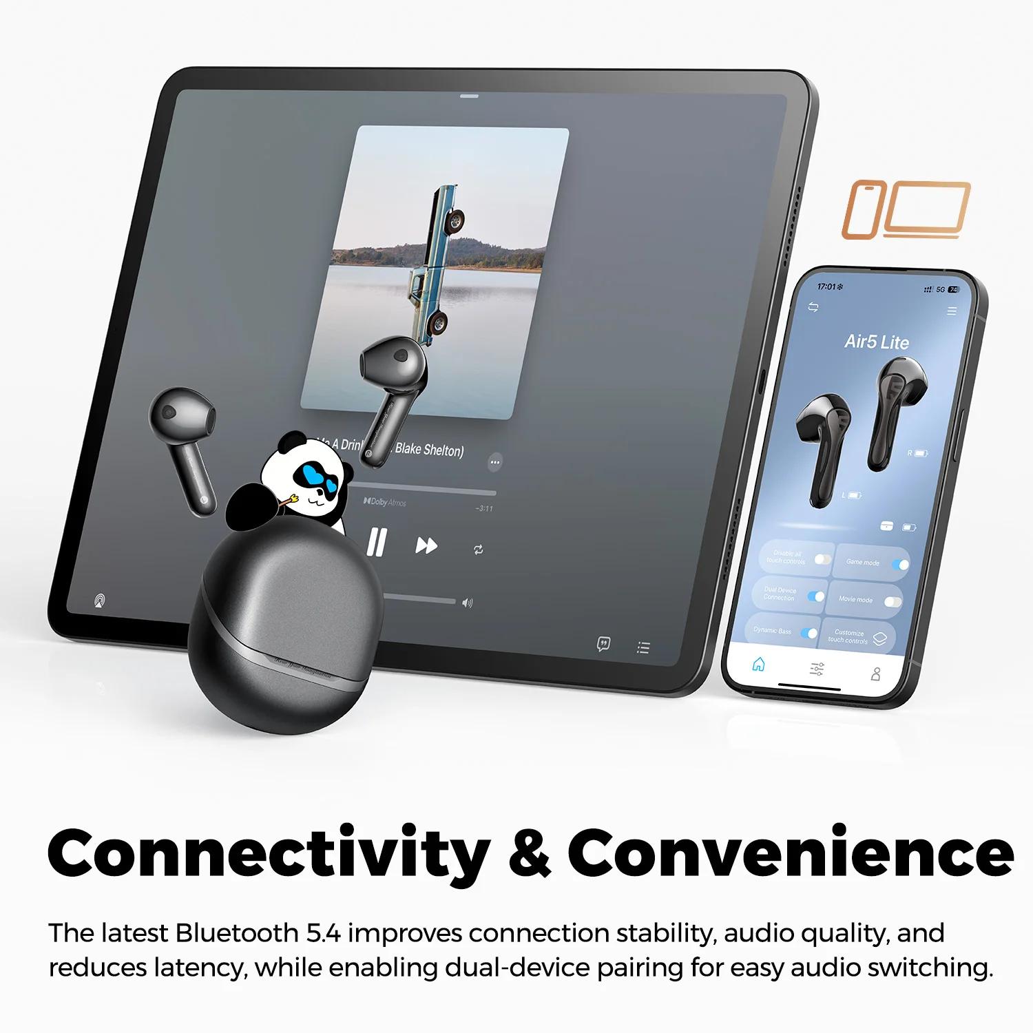 SoundPEATS Air5 Lite Bluetooth V5.4 écouteurs LDAC haute résolution Audio sans fil écouteur, pilote