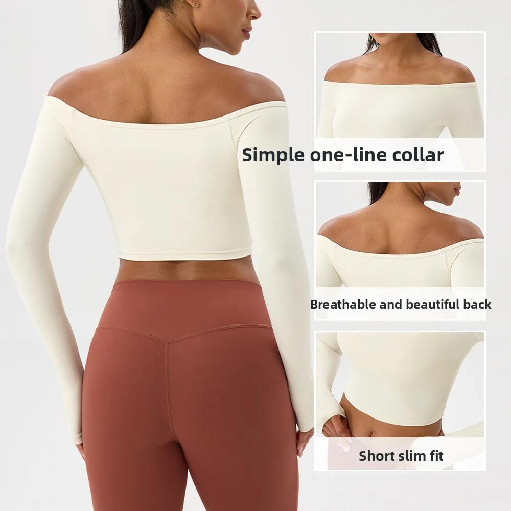 T-shirt de Yoga à manches longues pour femmes, asymétrique épaule dénudée, sexy, serré, vêtements de