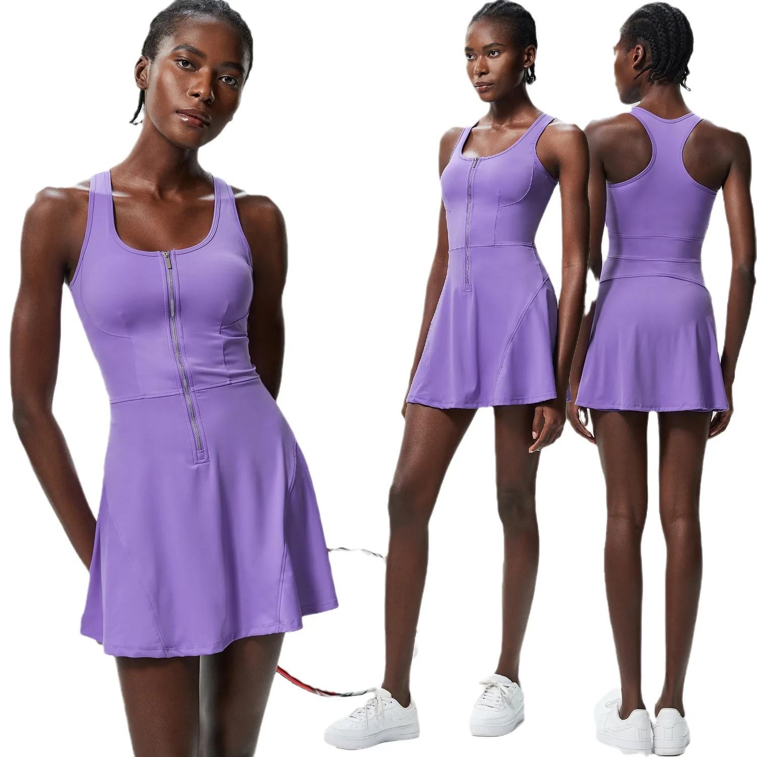Robe de Tennis une pièce pour femmes, couleur unie, jupe de course en plein air, combinaison respira