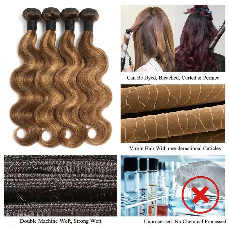 Extensions de Cheveux Humains Ondulés Ombrés de 30, 40, 50 Pouces, Mèches Blondes Non Traitées, Chev