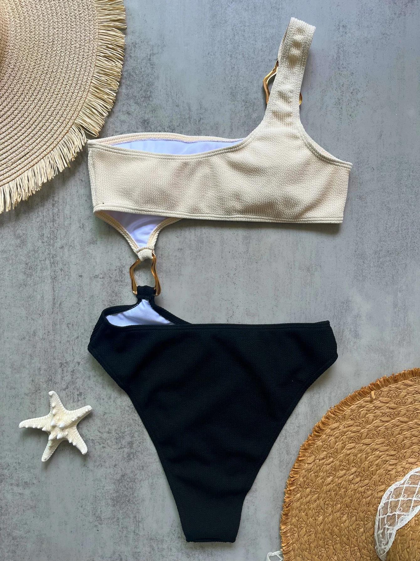 Nouveau épissage asymétrique une épaule une pièce maillot de bain femmes maillots de bain femme anne