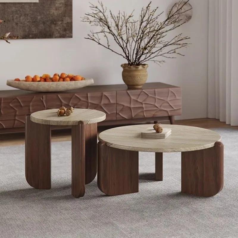 Wabisabi vent Table basse en travertin en bois massif minimaliste petit appartement salon ménage bal