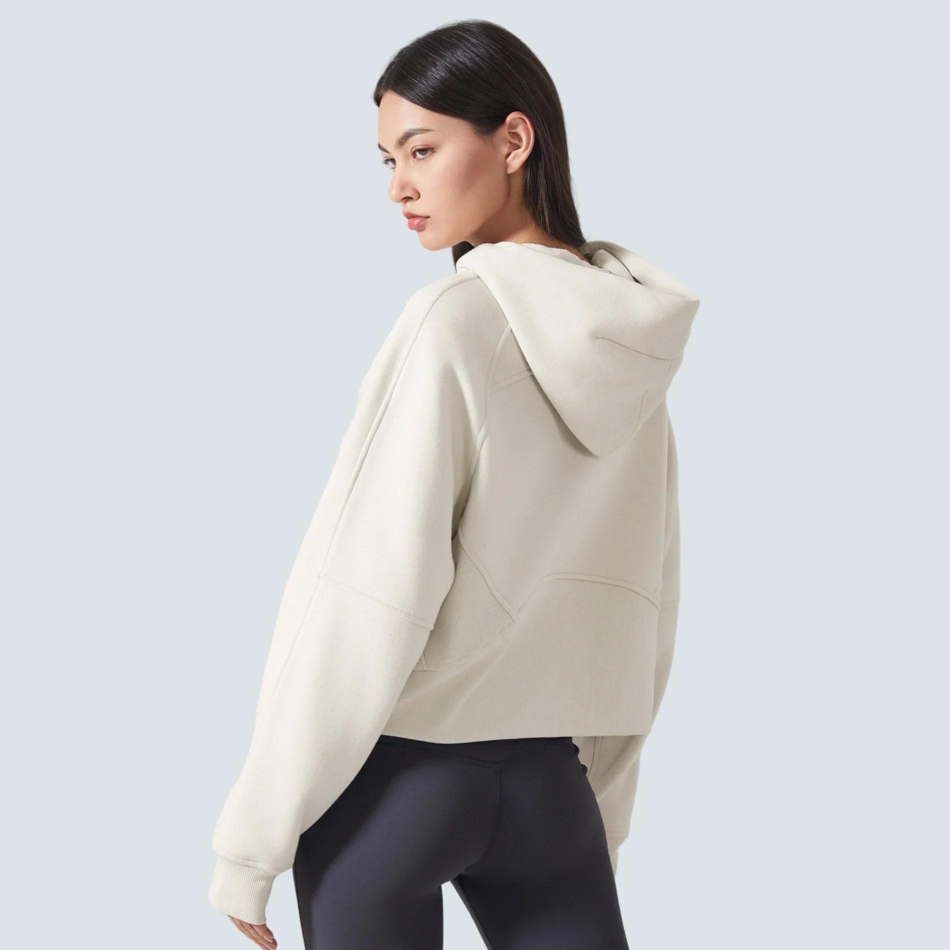 Sweats à capuche demi-zip Smile pour femmes, sweat-shirt chaud, veste de sport avec trou pour les po