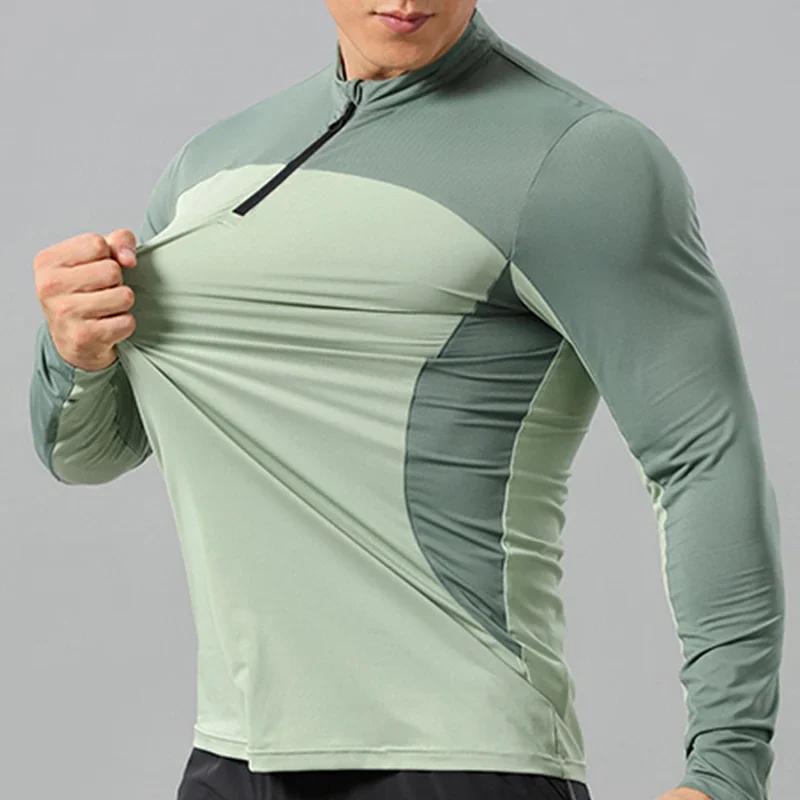 T-shirt à manches longues pour hommes, Sports de plein air, escalade, randonnée, col montant, fermet