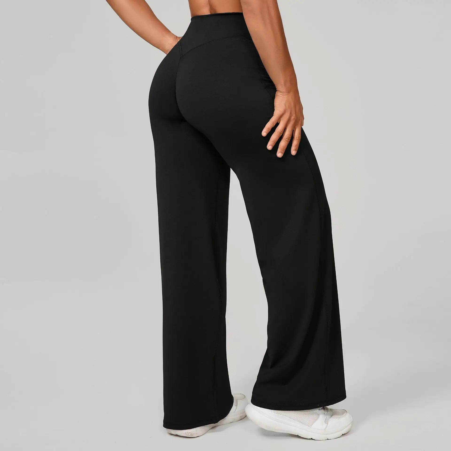 Pantalon de Yoga à jambes droites et douces pour femmes, pantalon à jambes larges, taille moyenne, e
