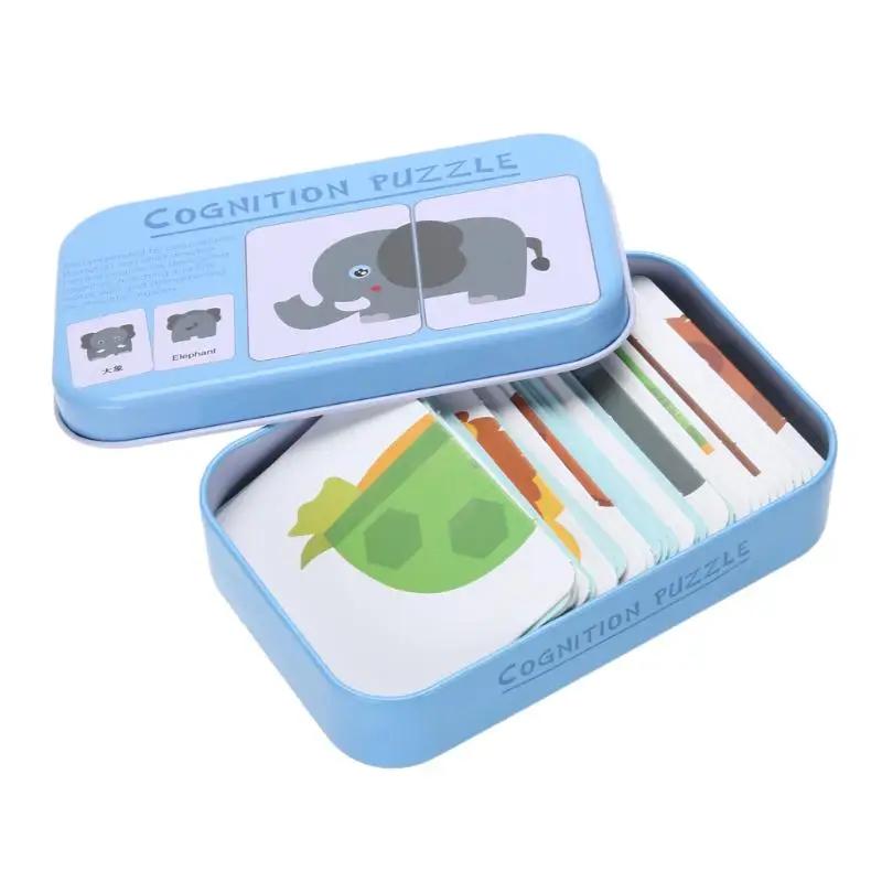 Jouets de Puzzle de Cognition pour bébés, boîte en fer pour enfants en bas âge, jeu de cartes cognit