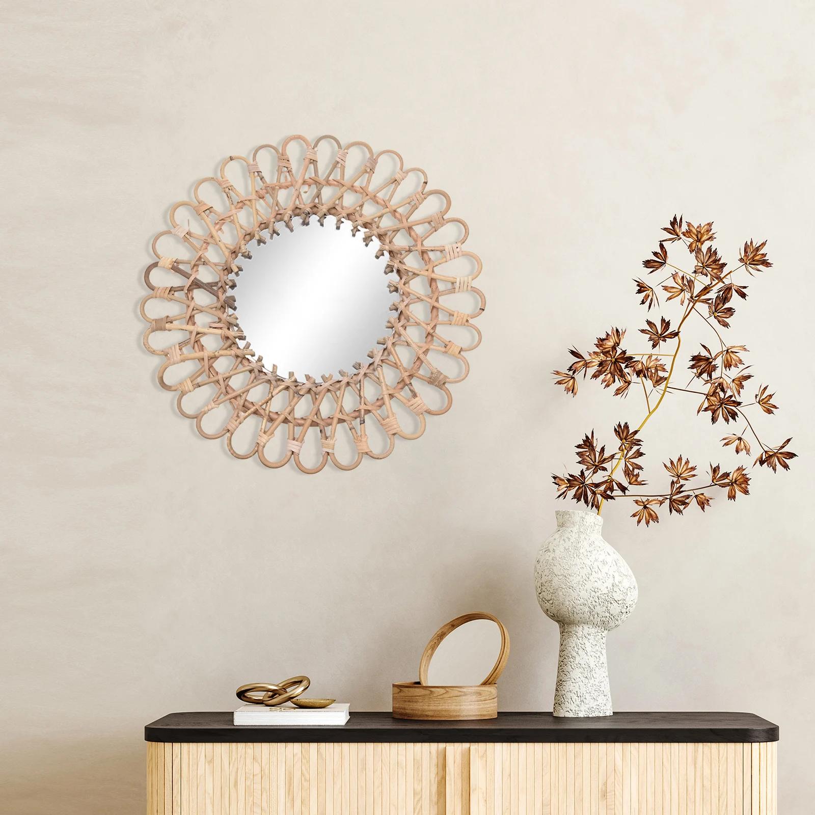 Miroir rond en rotin nordique pour la décoration intérieure, WUNICEF, miroir d'art