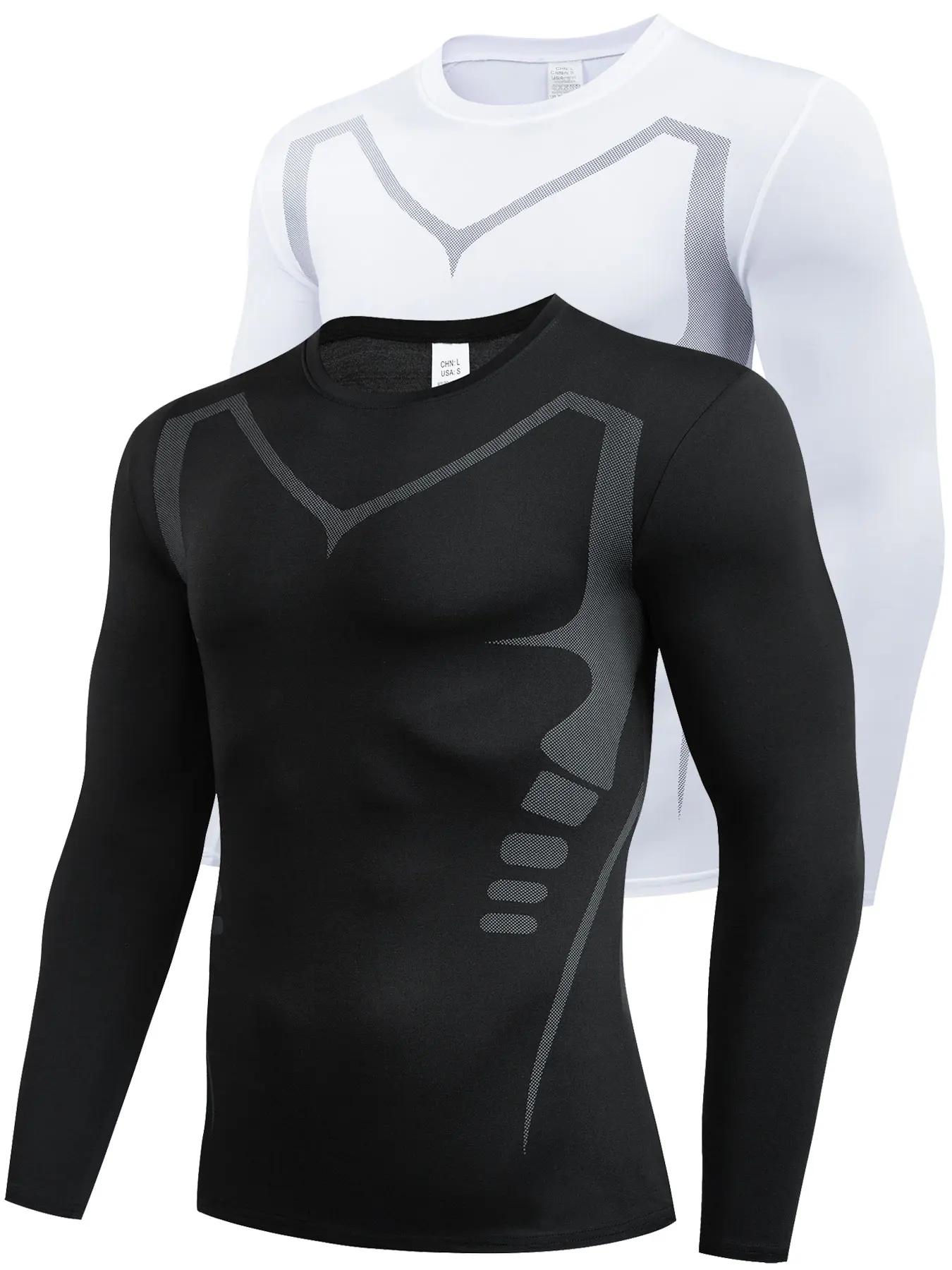 Chemise de sport compression manches longues homme - Col rond séchage rapide pour basket et running