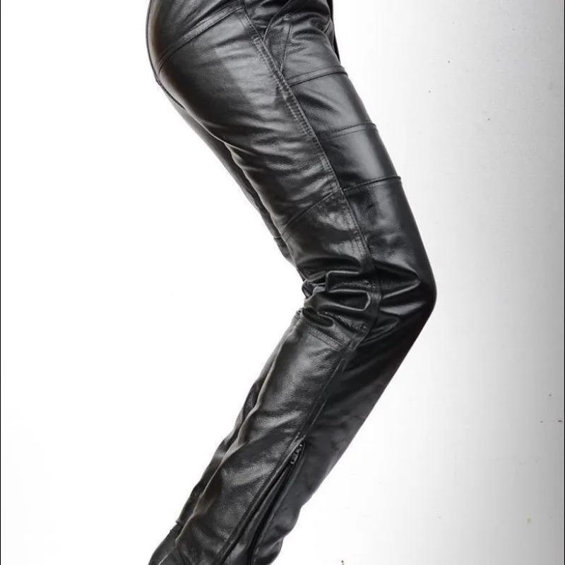 Pantalon en cuir de vache véritable pour hommes, coupe ample, chaud, coupe-vent, pour moto, pour l'e