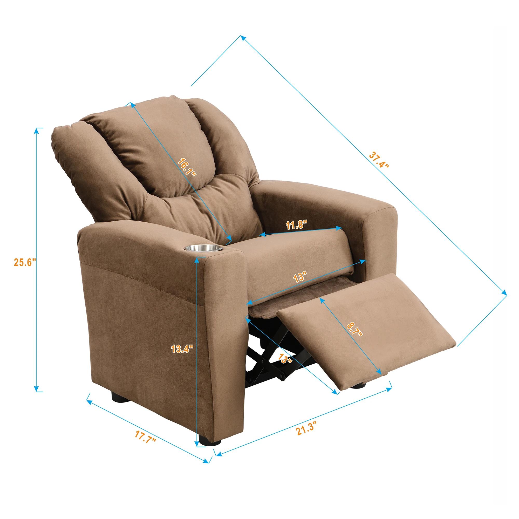 Fauteuil inclinable en velours pour enfants, canapé avec porte-gobelet, repose-pieds, dossier, enfan