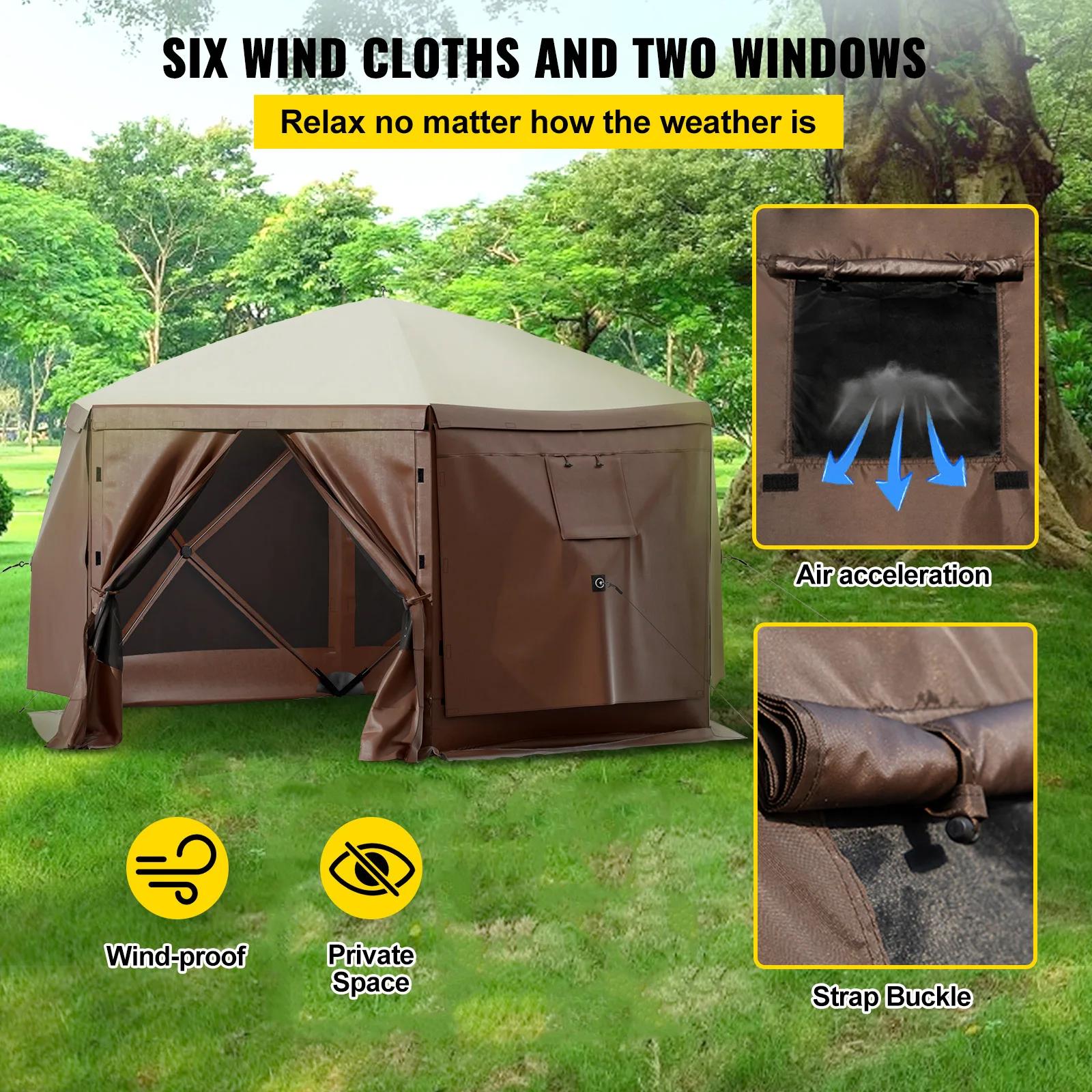SucceBuy Gazebo de camping pop-up Abri auvent de camping 6 faces 12' x 12' Pare-soleil Tentes et auv