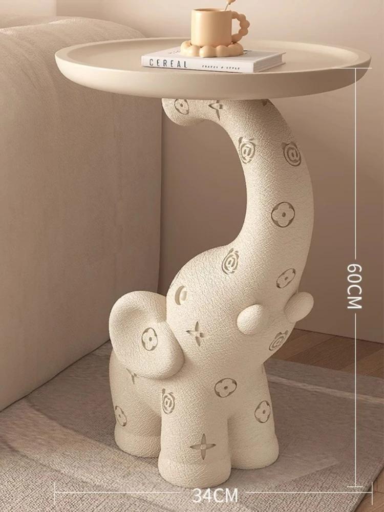 Table d'appoint en cuir crème éléphant, moderne et Chic, étagère de rangement ouverte, décor de cham