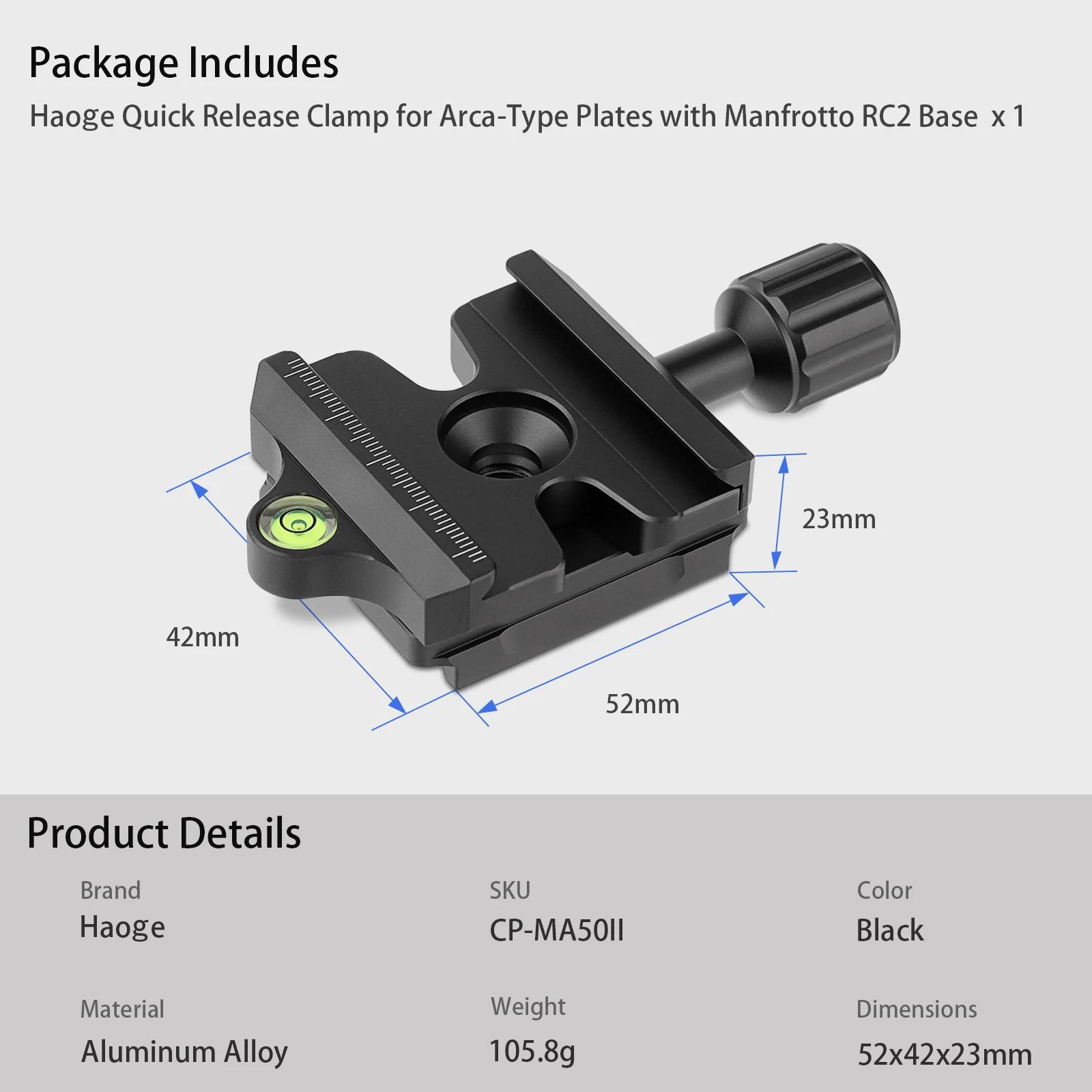 Haoge-Adaptateur de pince QR à dégagement rapide, compatible avec le système Manfrotto RC2 vers Arca