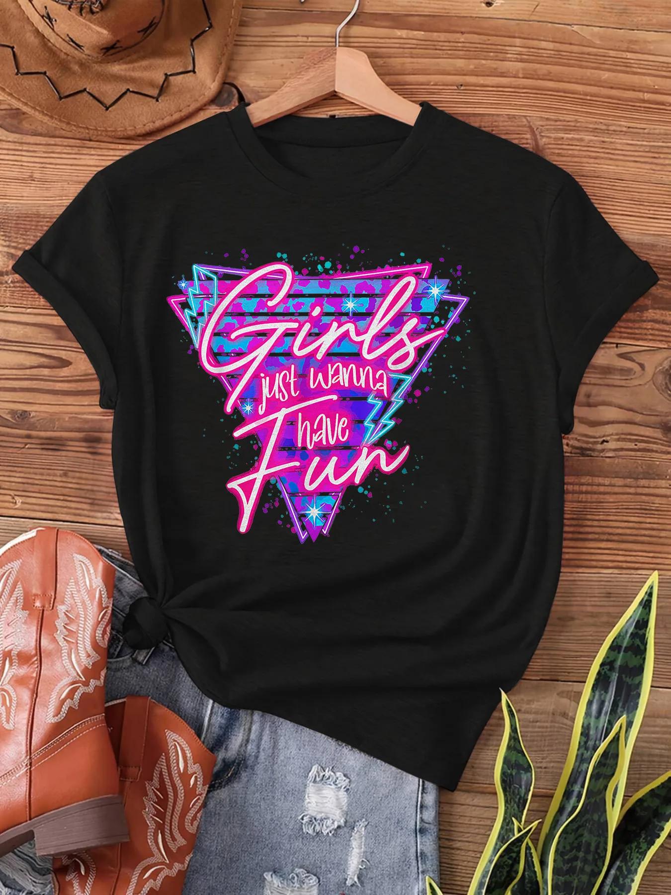 T-shirt pour femme Girls Just Wanna Have Fun - Motif rétro des années 80, haut décontracté pour les