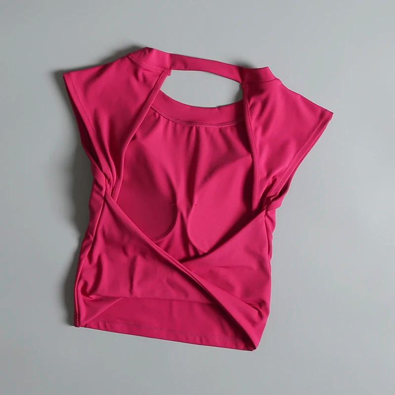 Costume de Yoga haut de sport pour femmes avec coussin de poitrine, T-shirt Sexy à manches courtes,