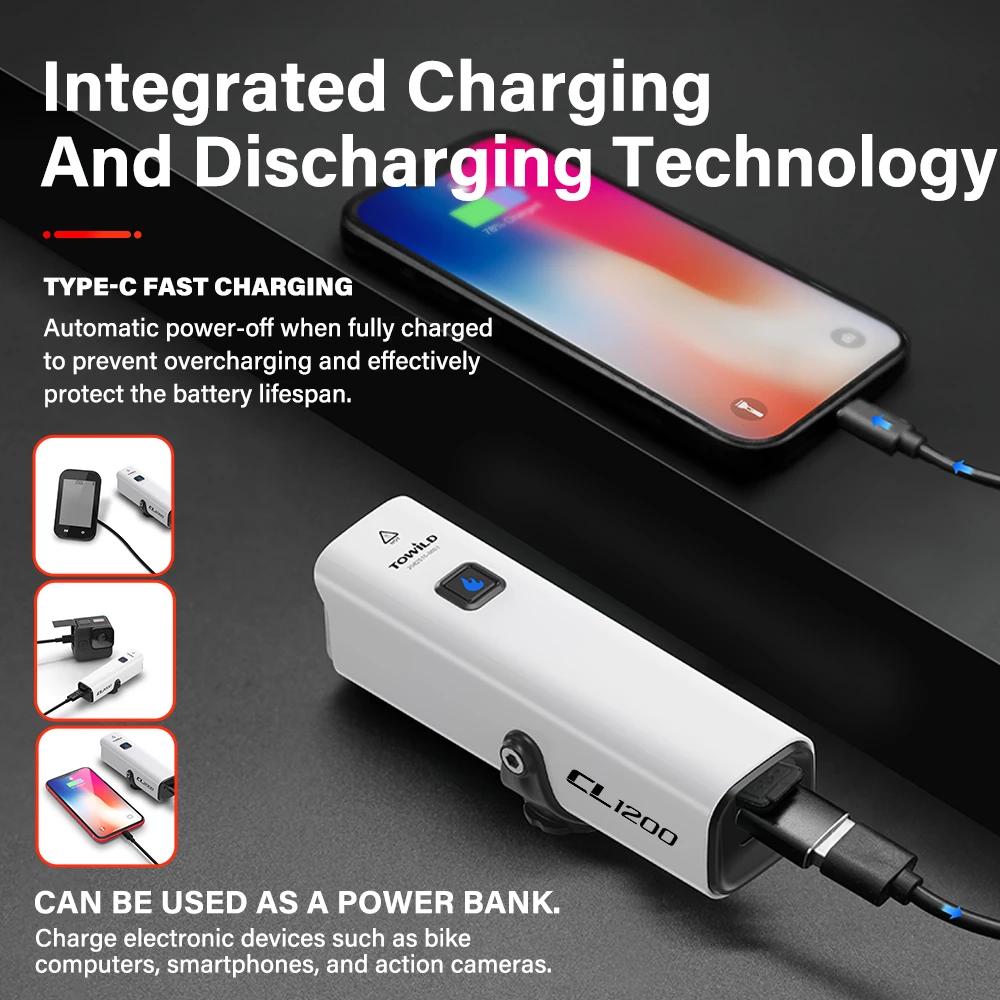 TOWILD CL1200 lumière de vélo intelligente télécommande lumières de vélo 5000mAh batterie type-c Rec