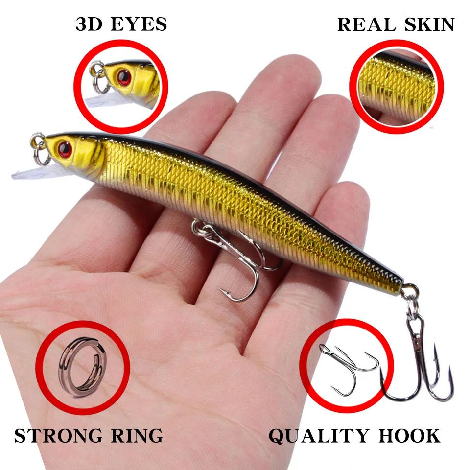 1 pièces leurre de pêche méné 95mm 8g flottant appât dur Wobbler Jig appât manivelle carpe bar rayé