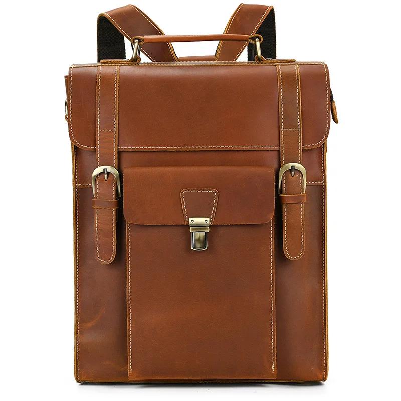 Sac à dos en cuir de cheval Elin pour hommes et femmes, sac d'école de créateur de luxe, mode vintag