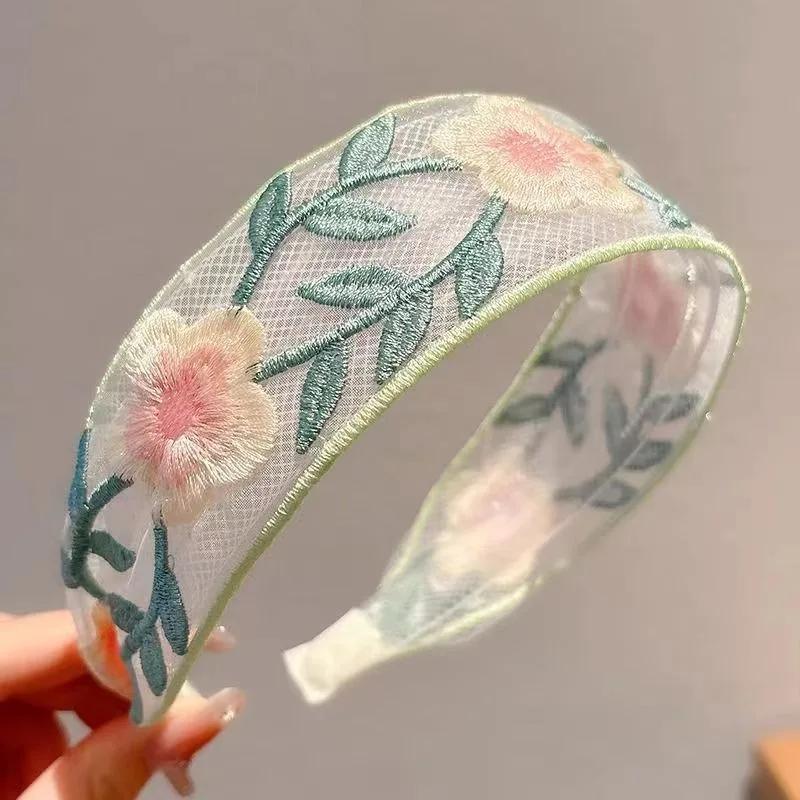 1/3 pièces élégant en mousseline de soie broderie fleur bandeau-douce bandeau à fleurs Turban cercea