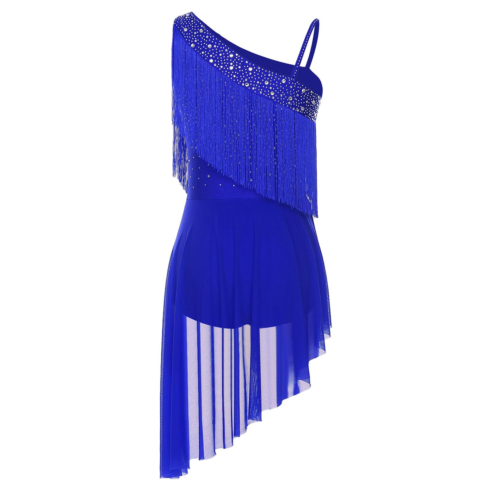 Femmes Latin Tango gland danse Performance Costume paillettes strass gymnastique patinage artistique