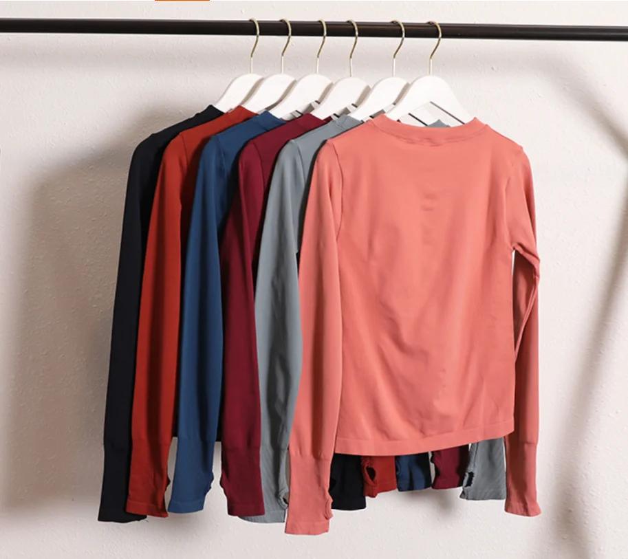 T-shirt de Fitness à manches longues sans couture pour femmes, haut de sport élastique, Yoga, Gym, e