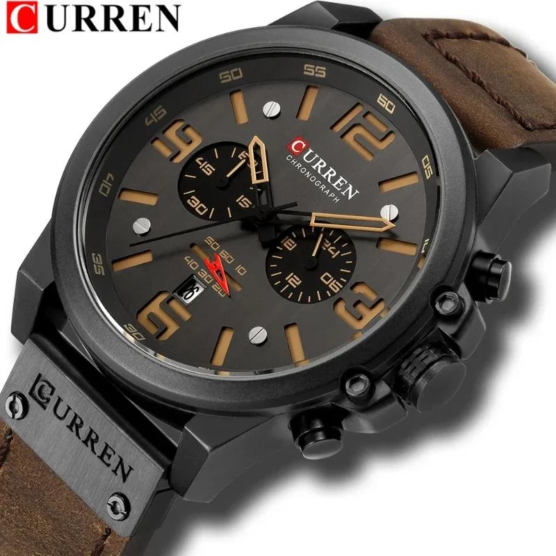 Montre-bracelet à quartz pour homme CURREN 8314, bracelet en cuir, étanche, calendrier, décontractée