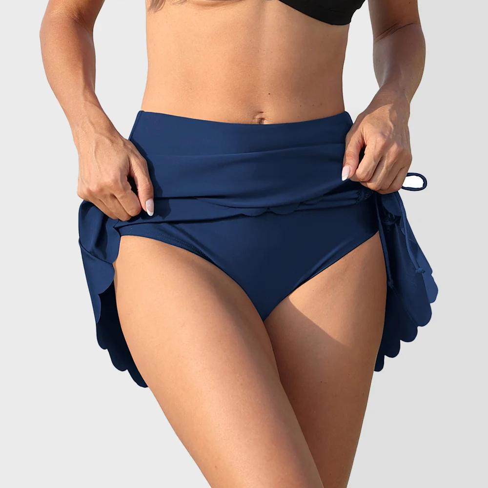 Anfilia femmes jupes de natation côté fendu cordons réglables garniture festonnée haute élastique in