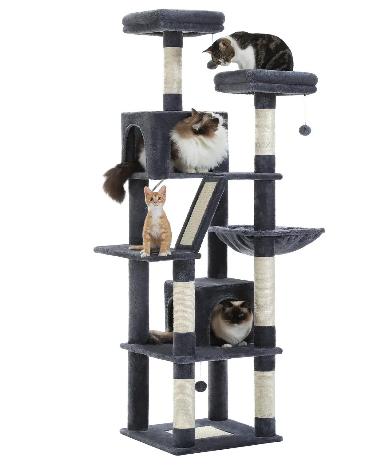 Grand Arbre à Chat d'Nikde 71 Pouces, Tour à Plusieurs Niveaux avec 2 Perchoirs, 2 Condos, Hamac et