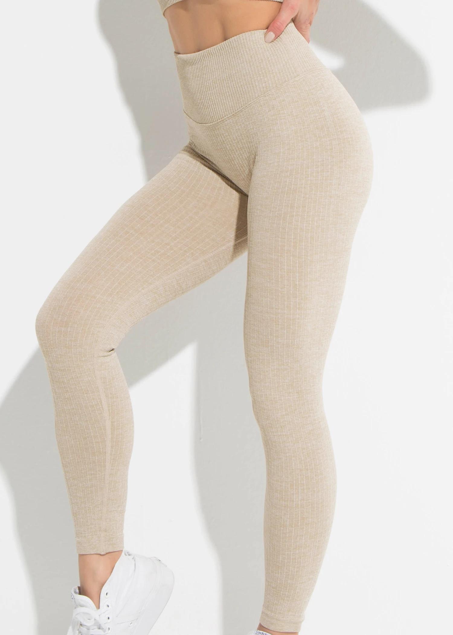 Leggings de yoga pour femmes taille haute - Sans couture avant et rehaussant le ventre