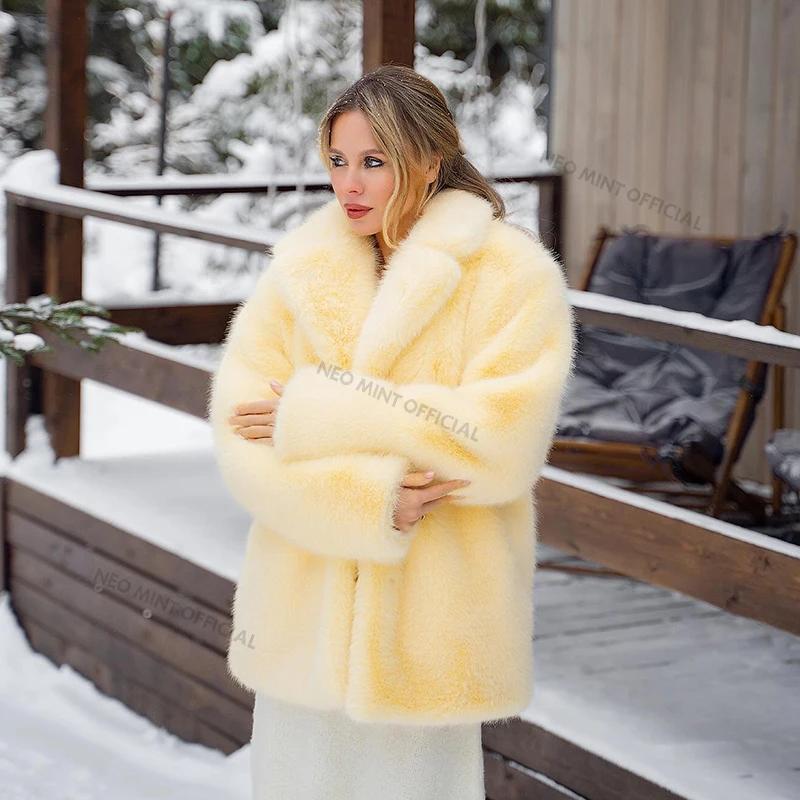 Neo Mint femmes hiver 2024 haute qualité luxe fausse fourrure manteau épaissir chaud pardessus vêtem