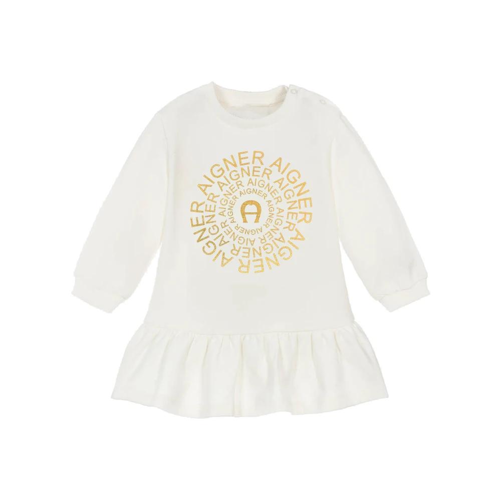 Robe blanche à manches longues imprimée lettre pour enfants, vêtements décontractés quotidiens, mode