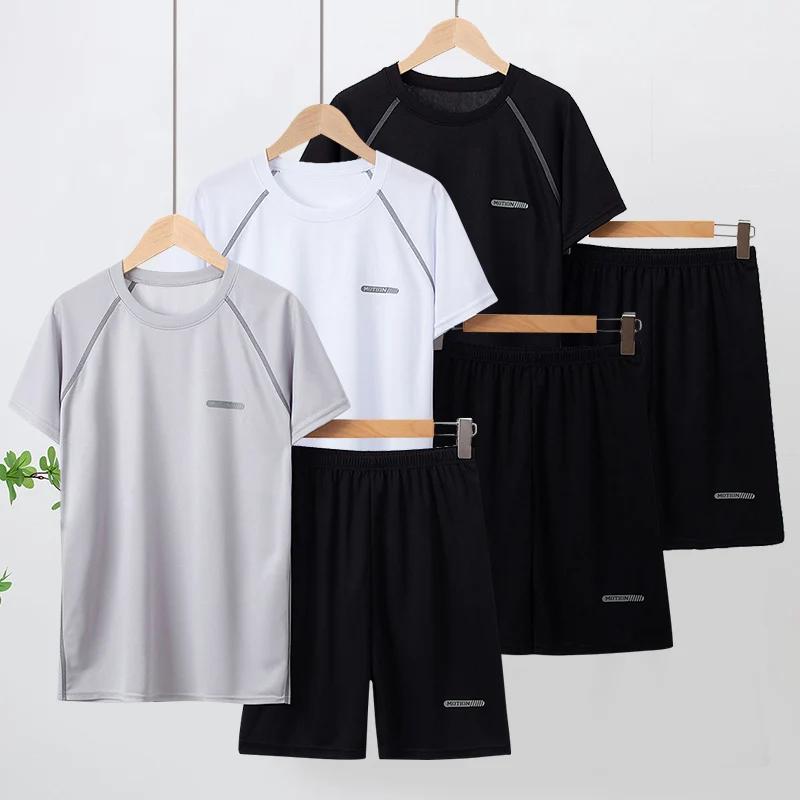Combinaison de sport à séchage rapide pour hommes de 13 à 16 ans, 2 pièces, T-shirt ample et respira