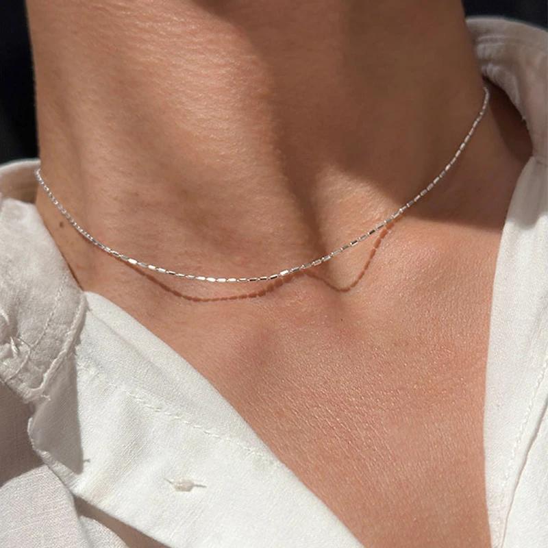 Collier en argent Sterling 925 avec perles géométriques simples, ras du cou, chaîne de clavicule bri