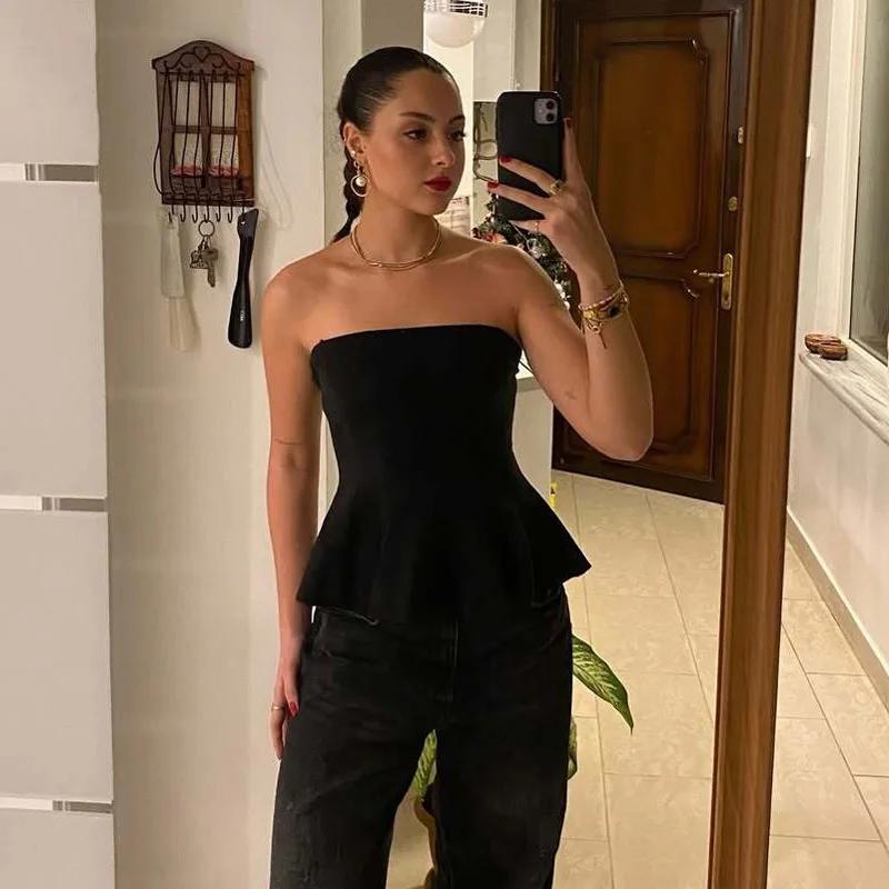 HXAO Corset haut court femmes sans bretelles jaune débardeur été dos nu rose bustiers fête Bustier s