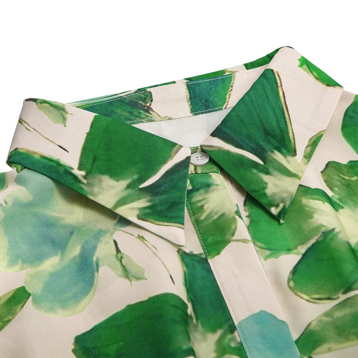 CHCH robe femme 2025 printemps nouveau col à manches longues fleur verte vacances