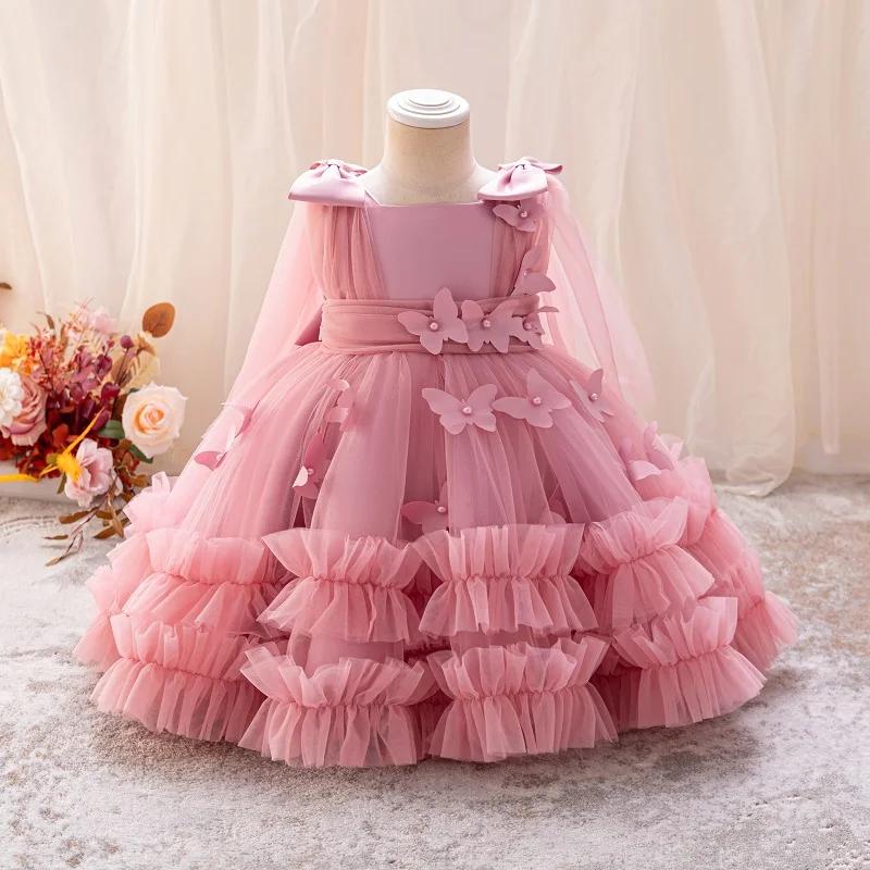 Robe de princesse pour filles de 1 à 5 ans, sans manches, en maille papillon tridimensionnelle, robe